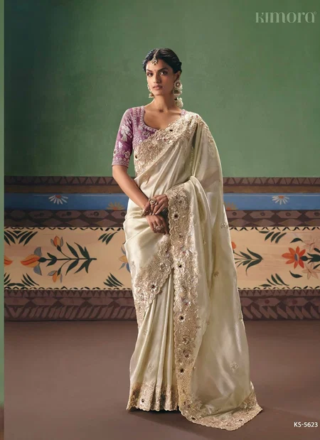 Cream Colour Shringar By Kimora Fancy Fabric With Designer Work Saree Ks-5623